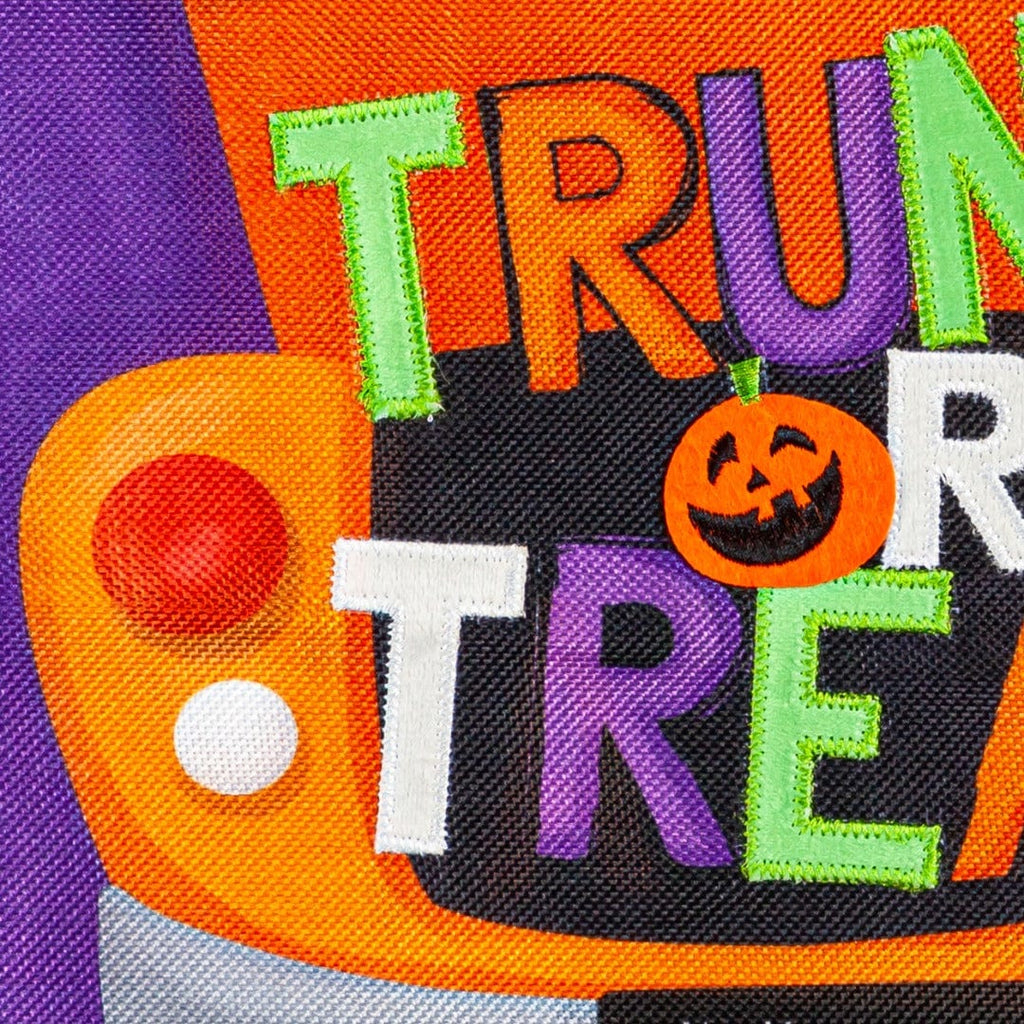 Trunk or Treat Halloween Garden Flag 2 Sided Burlap