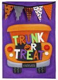 Trunk or Treat Halloween Garden Flag 2 Sided Burlap