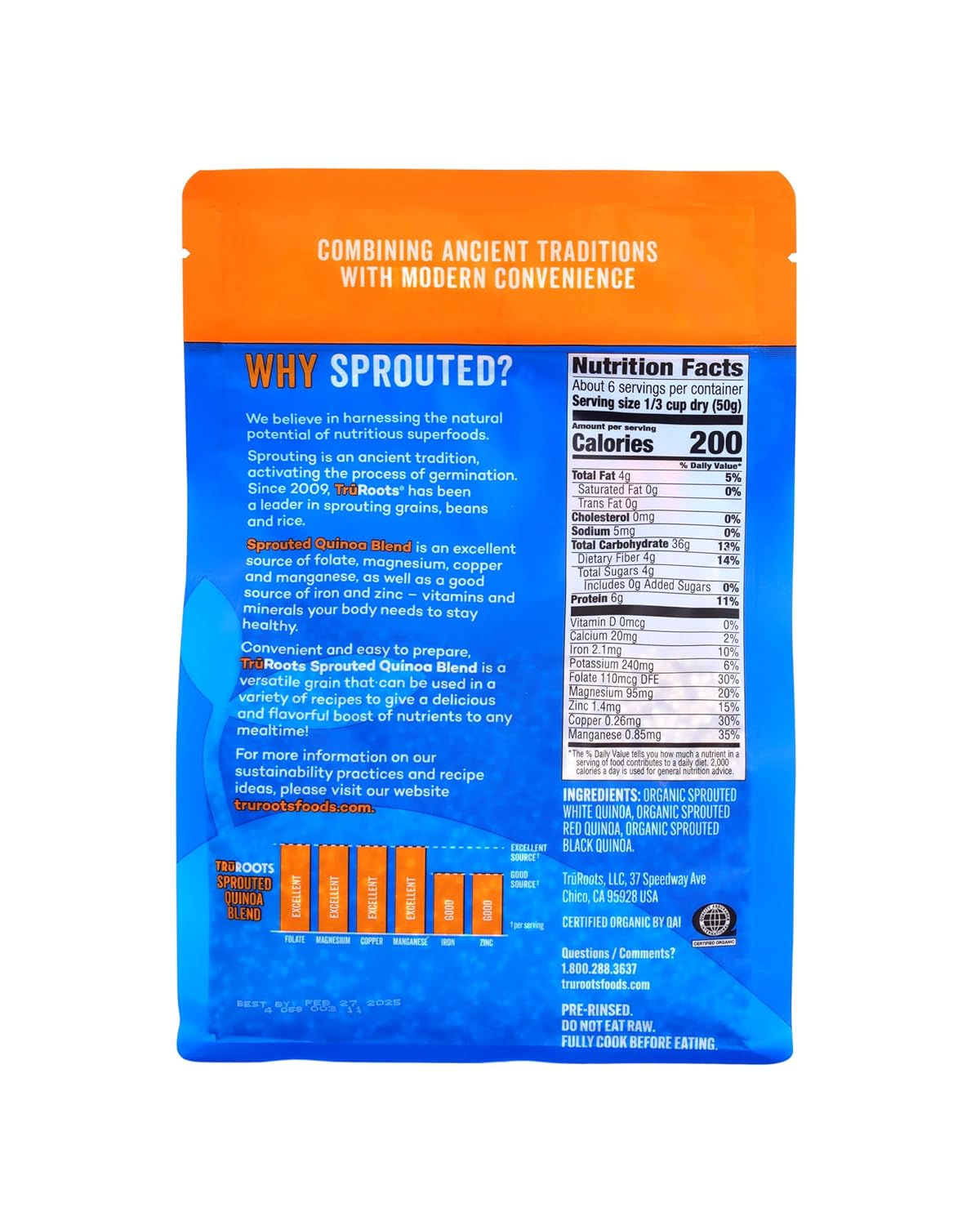 TruRoots Organic Sprouted Quinoa Blend, 11 oz, Pack of 6
