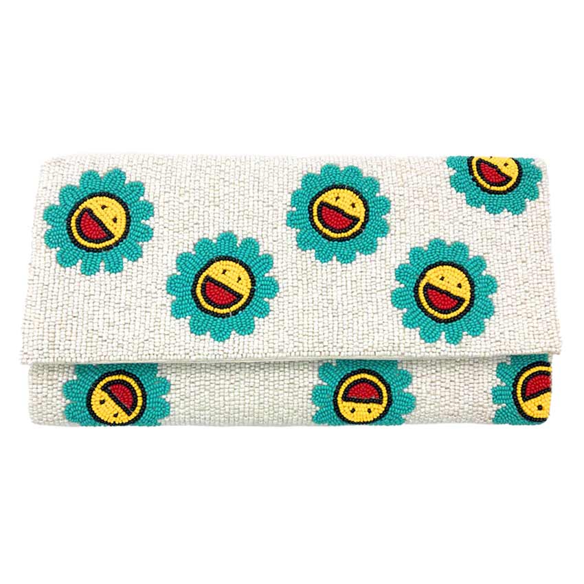 Smile Flower Seed Beaded Clutch Crossbody Bag