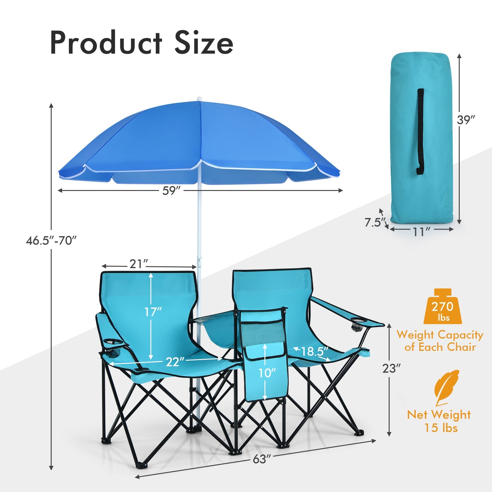 Portable Folding Picnic Double Chair