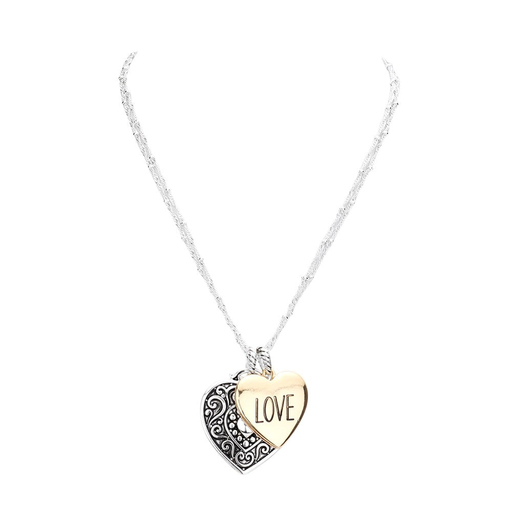 LOVE Antique Metal Heart Pendant Necklace
