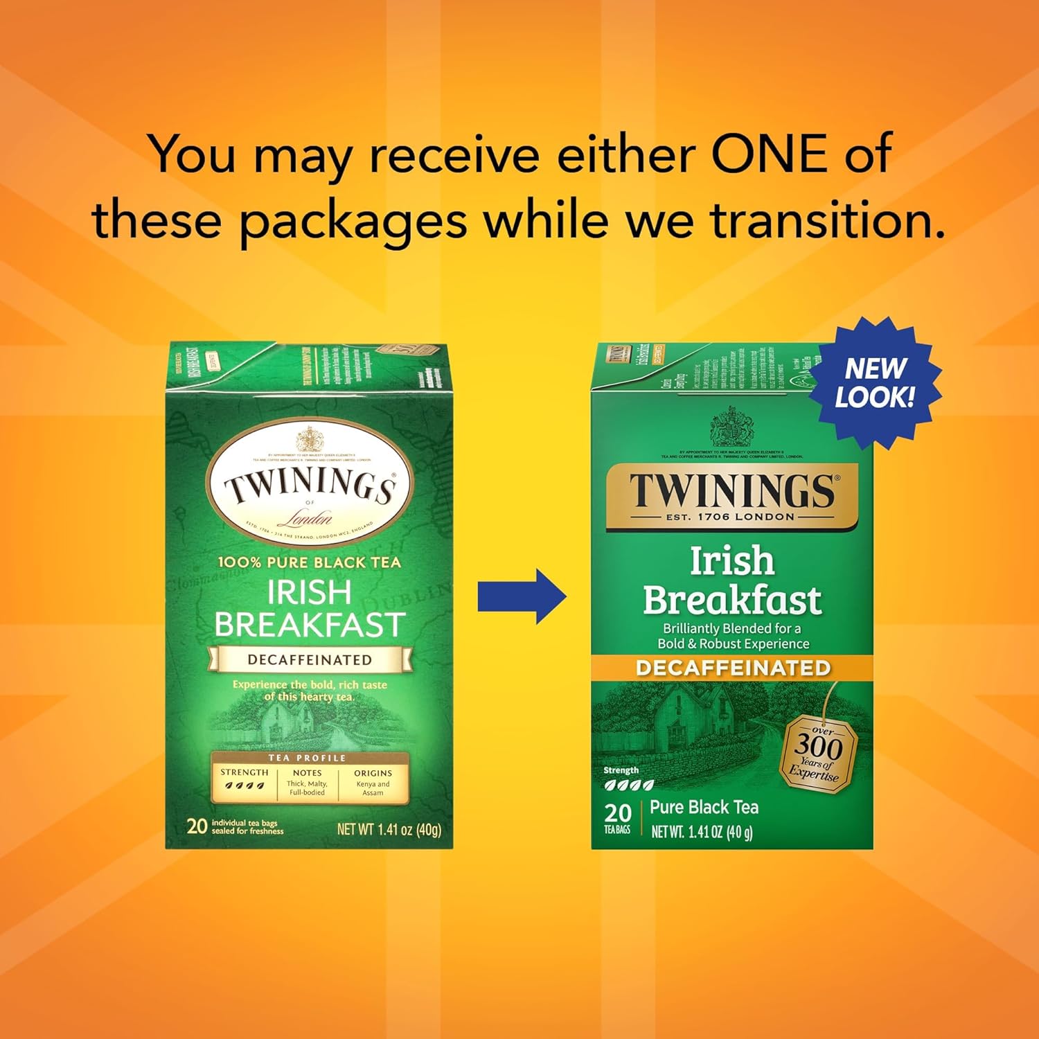 Twinings Irish Breakfast Decaf Black Tea, 20 Bags (Pack of 2)