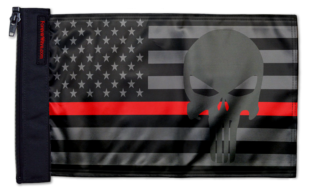 USA Subdued Thin Red Line Punisher 12"x18" Forever Wave Flag for Jeep Wrangler JK 2-Door 2007-2018