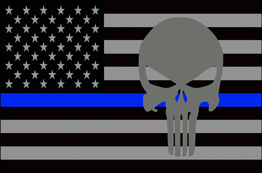 USA Subdued Thin Blue Line Punisher 12"x18" Forever Wave Flag