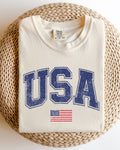 USA Flag Collegiate Varsity Patriotic Independence Day Fourth Of July America Olympics Comfort Colors Tee