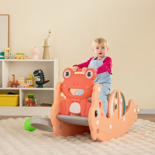 3-in-1 Kids Slide Rocking Horse Set Convertible Toddler Slide with Basketball Hoop-Green