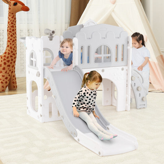 9-in-1 Toddler Slide L-Shaped with Basketball Hoop and Steering Wheel-Yellow