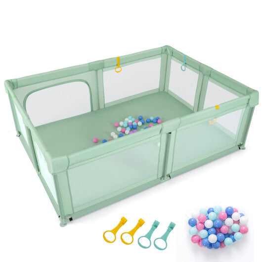 Portable Baby Playpen with 50 Ocean Balls Breathable Mesh and Safe Zippered Doors-Blue