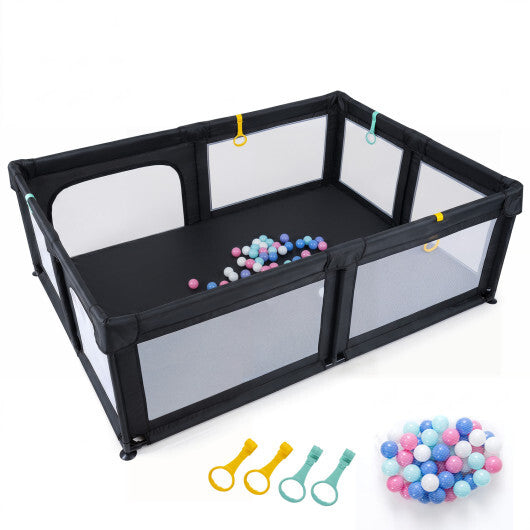Portable Baby Playpen with 50 Ocean Balls Breathable Mesh and Safe Zippered Doors-Blue