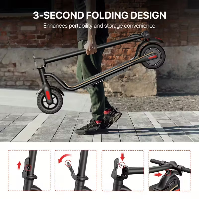 Ultra Lightweight Foldable Electric Scooter, Wood Pedal With 8 Solid Wheels, 7.8AH Battery Supports