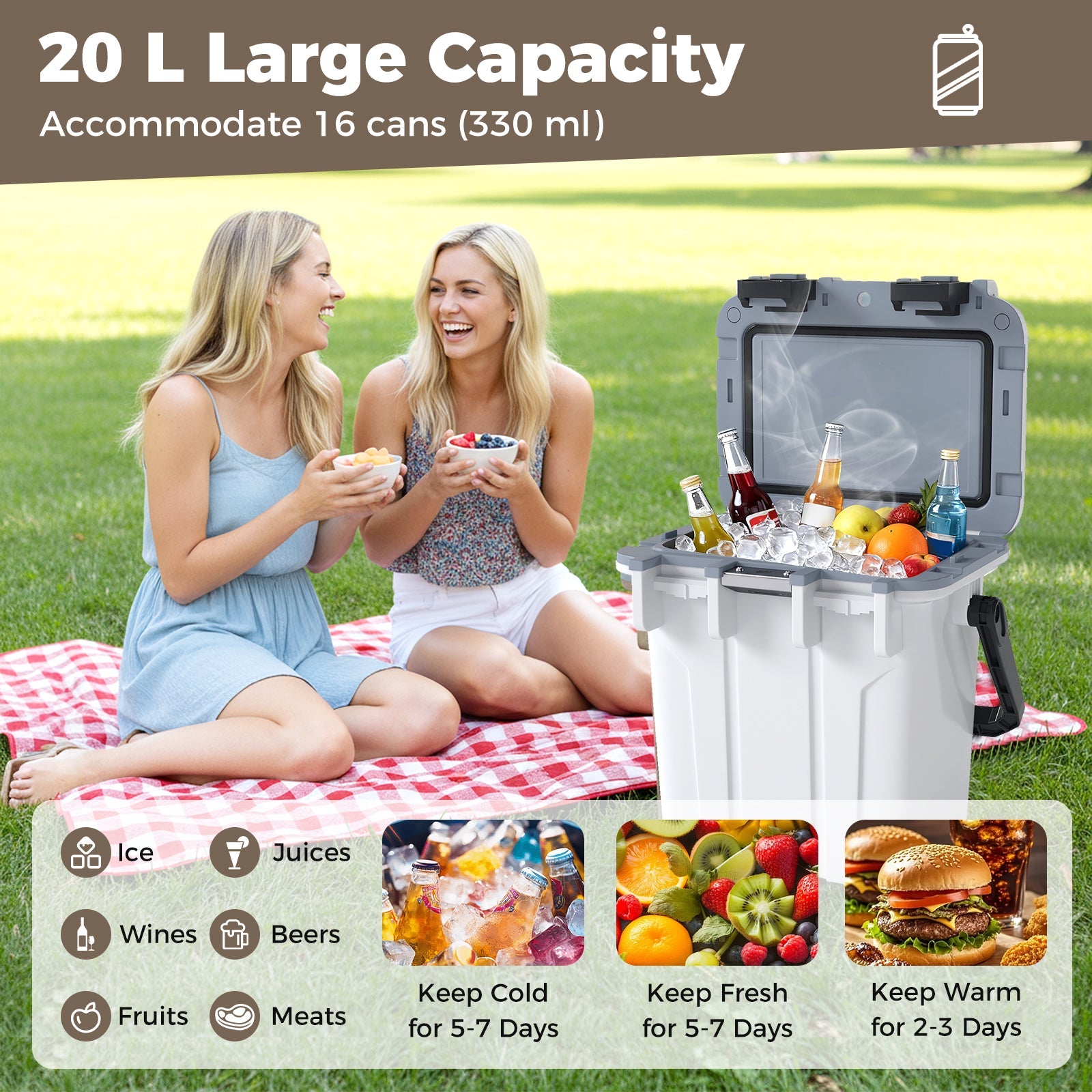 Ultra-Light Injection Molded Cooler 21 QT Hard Ice Chest