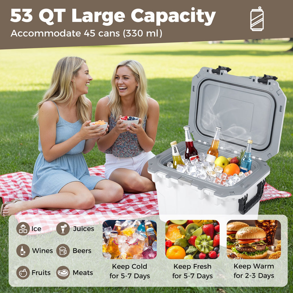 Ultra-Light Injection Molded Cooler 53 QT Hard Ice Chest