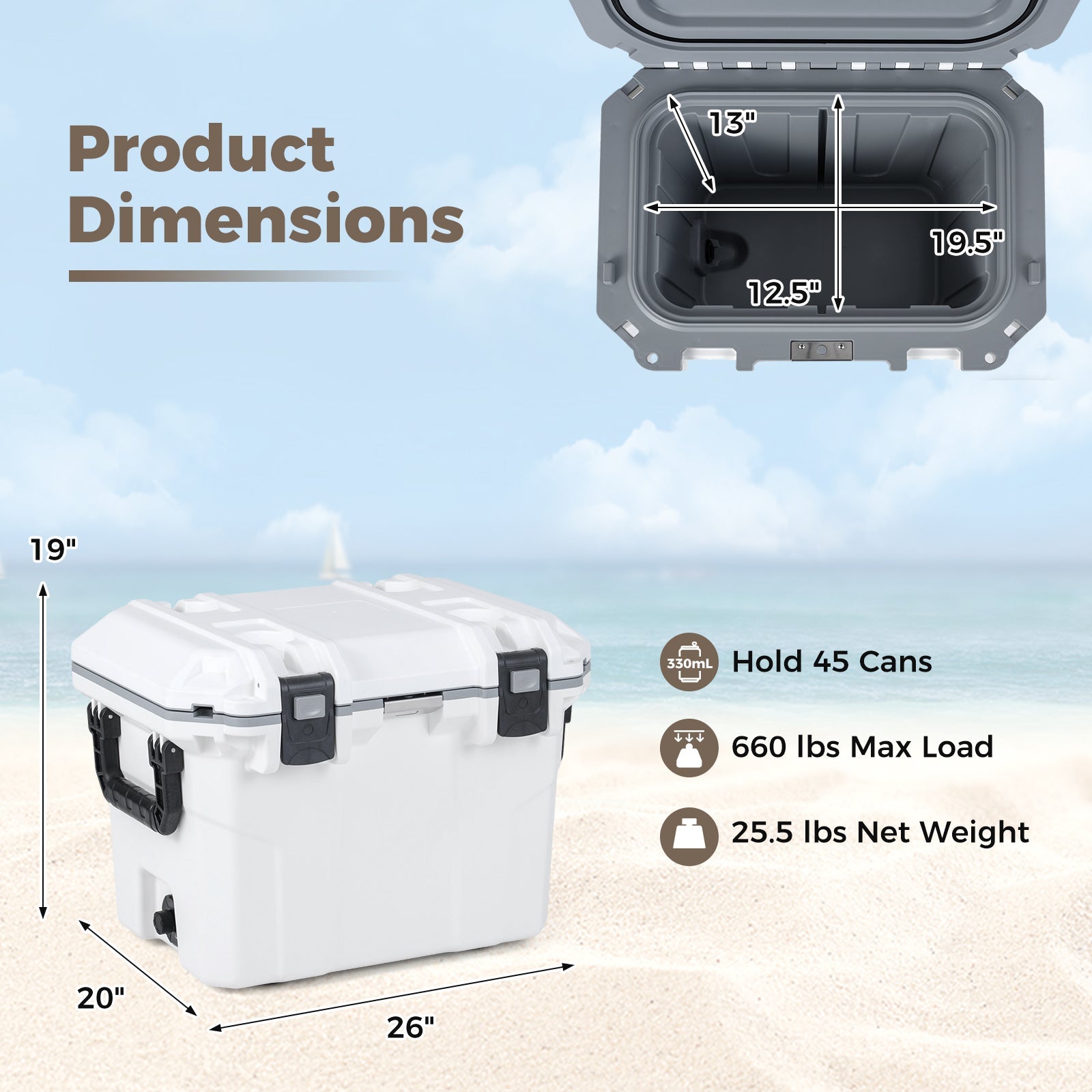 Ultra-Light Injection Molded Cooler 53 QT Hard Ice Chest