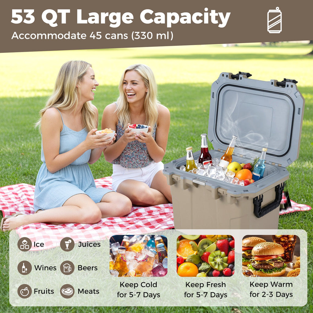 Ultra-Light Injection Molded Cooler 53 QT Hard Ice Chest