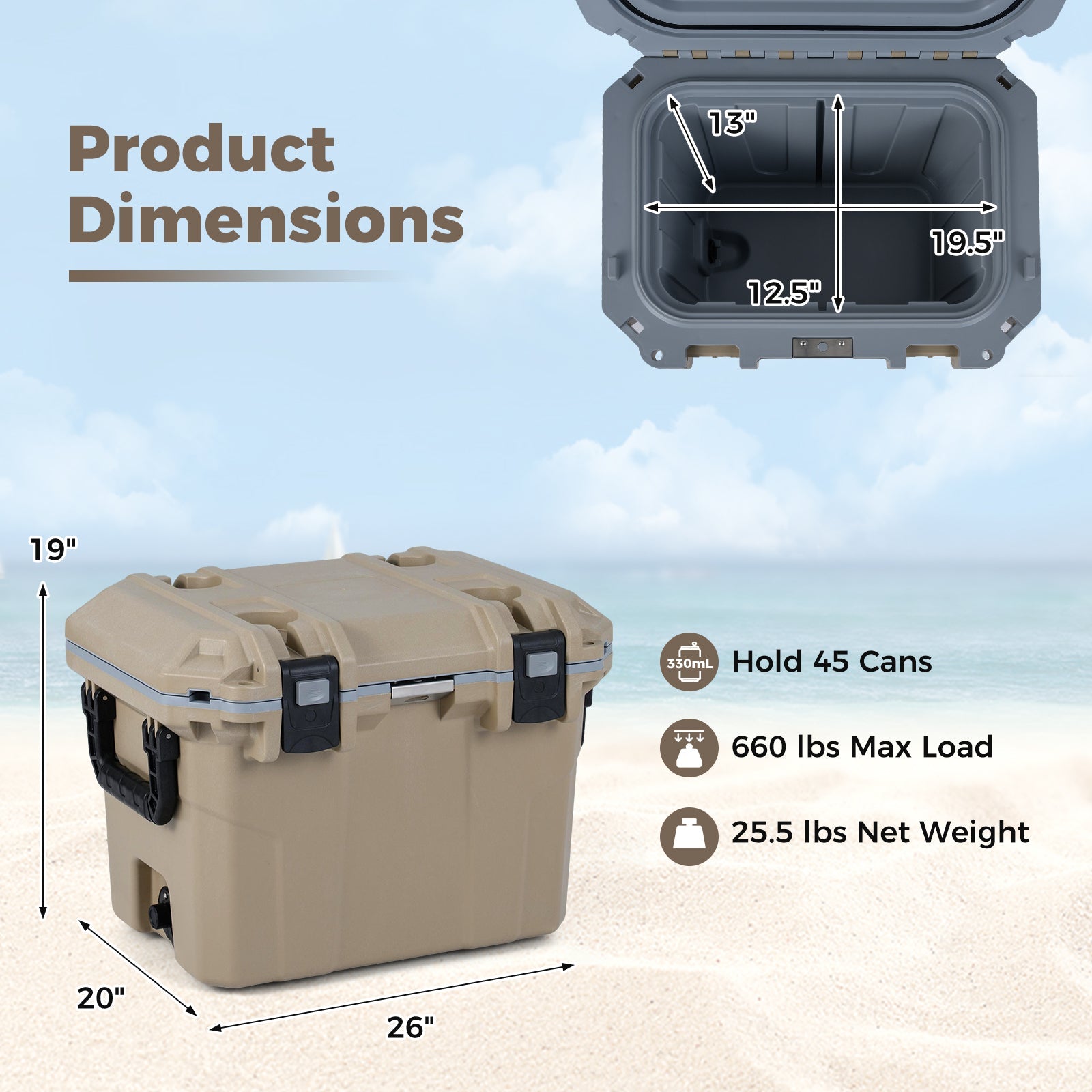 Ultra-Light Injection Molded Cooler 53 QT Hard Ice Chest