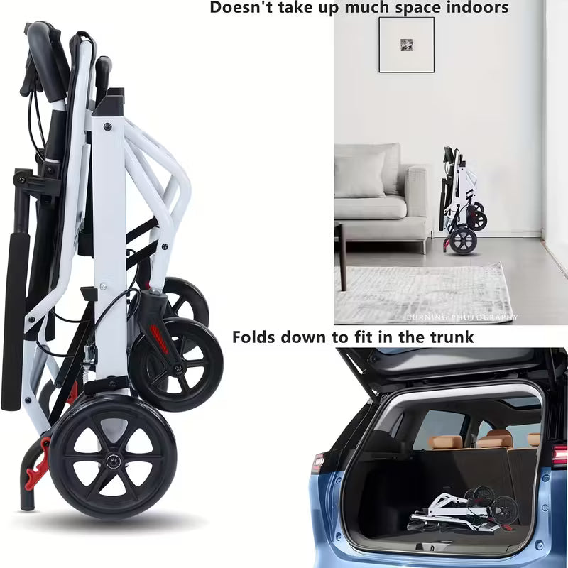 Ultralight Transport Wheelchair Folding Portable Boarding Travel Wheelchair with Handbrake for Adults