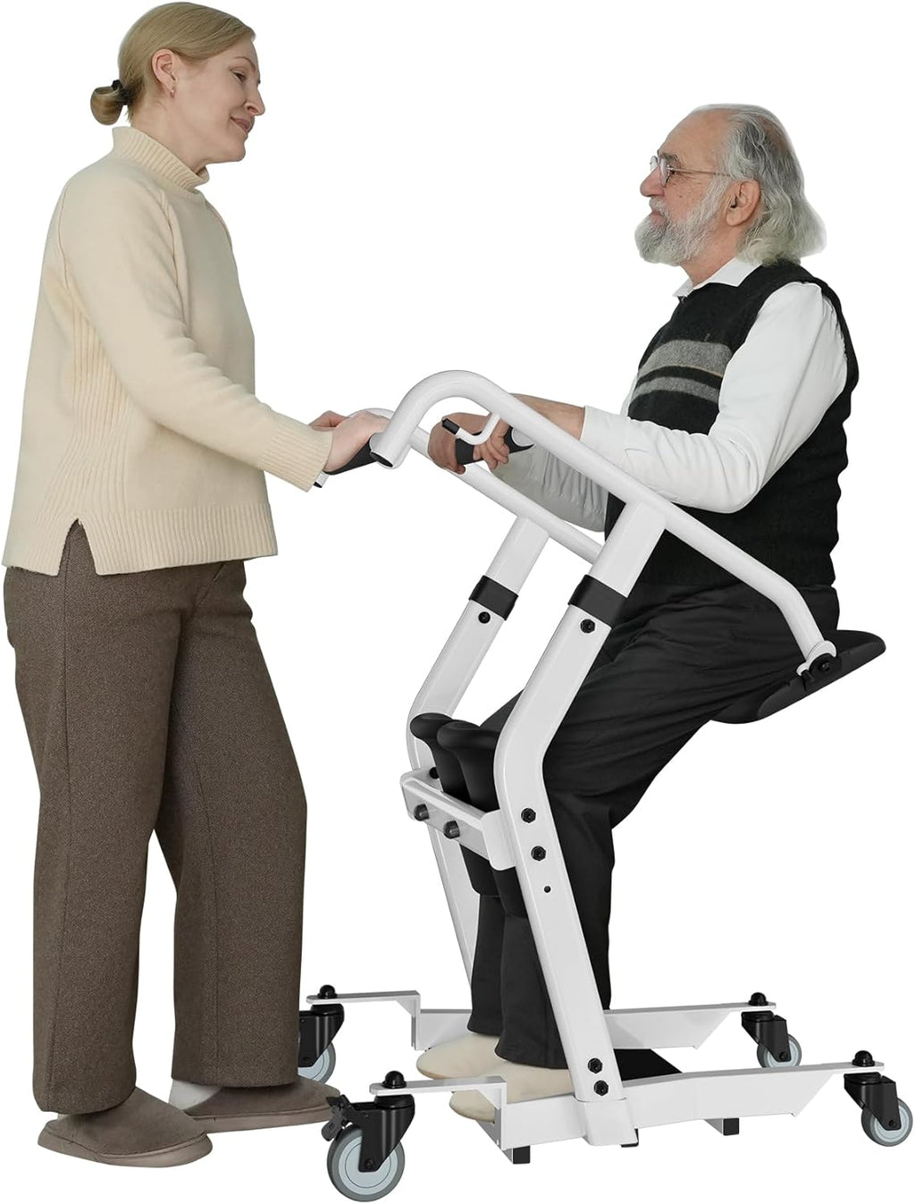 Upgrade Sit to Stand Lift, One-Step Stand Assist Lift for Elderly, Patient Lift Chair Transport Unit with Wheels