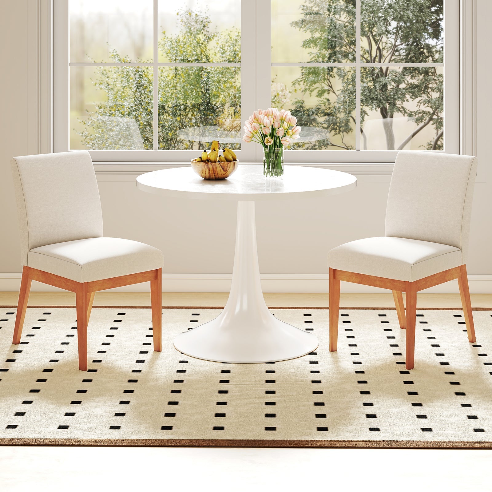 Upholstered Dining Chairs Set of 2 Kitchen Armless Side Chairs with Rubber Wood Legs-Beige