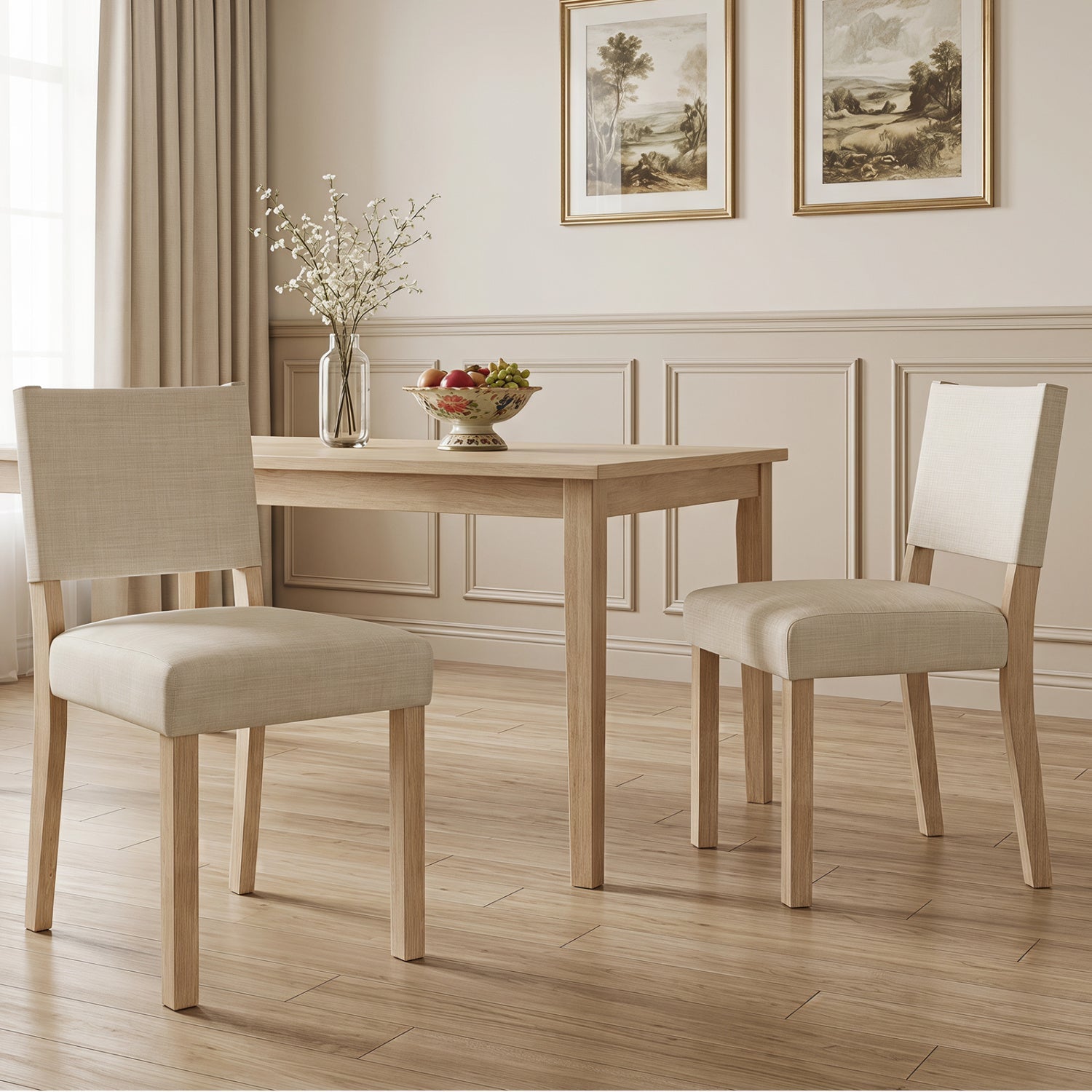 Upholstered Dining Chairs Set of 2 with Rubber Wood Legs