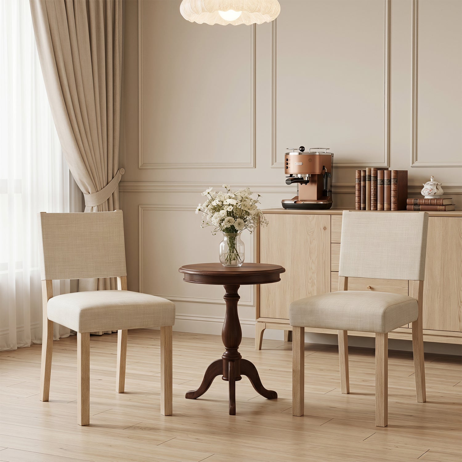 Upholstered Dining Chairs Set of 2 with Rubber Wood Legs