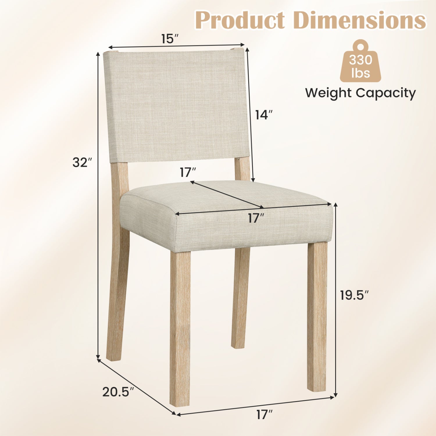 Upholstered Dining Chairs Set of 2 with Rubber Wood Legs