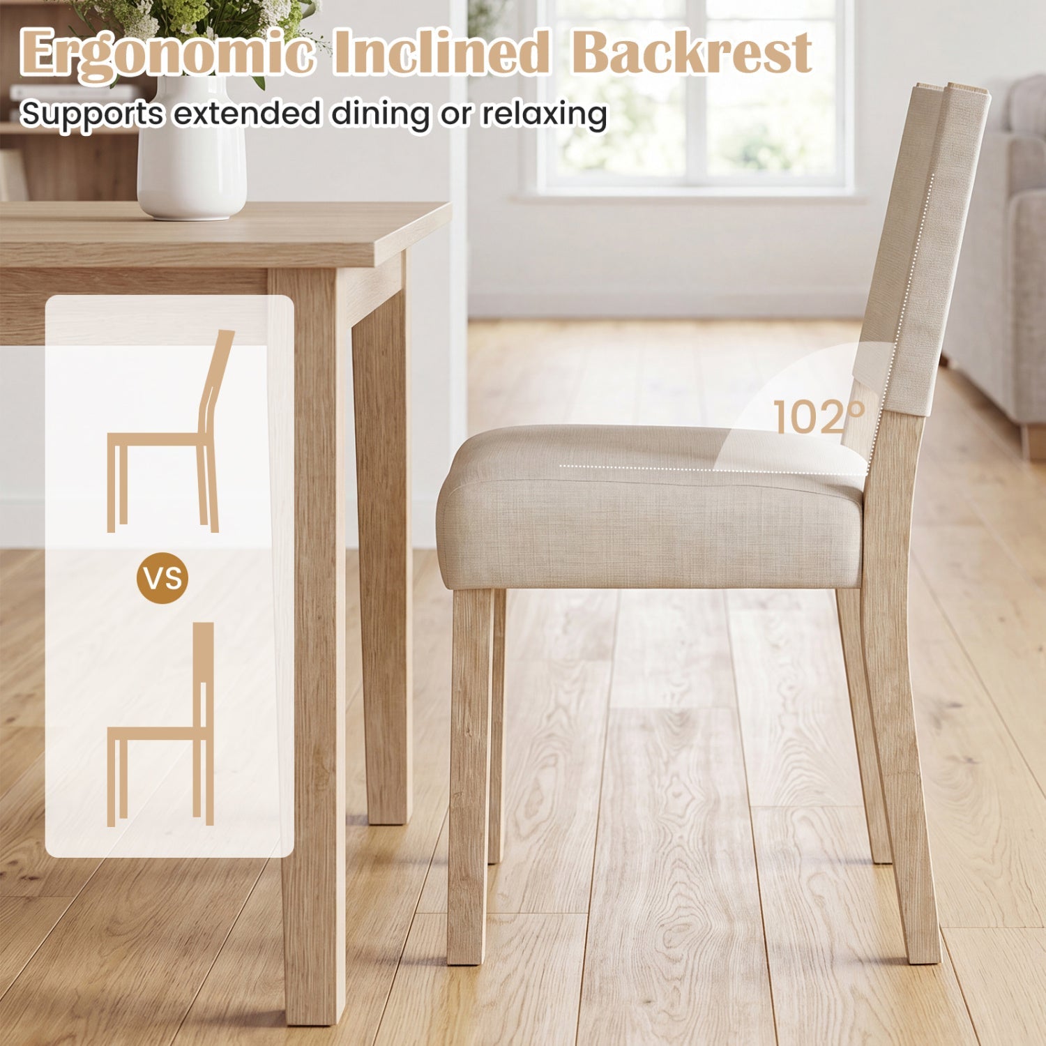 Upholstered Dining Chairs Set of 2 with Rubber Wood Legs
