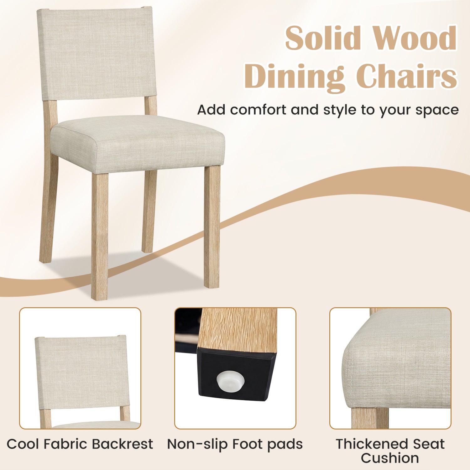 Upholstered Dining Chairs Set of 2 with Rubber Wood Legs