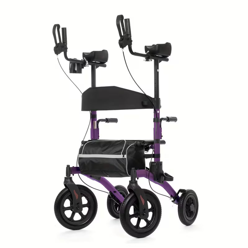 Upright Rollator Walkers for Seniors Stand Up Aluminium Tall Walker Light Weight for Rolling Mobility Walking Aids Light Purple