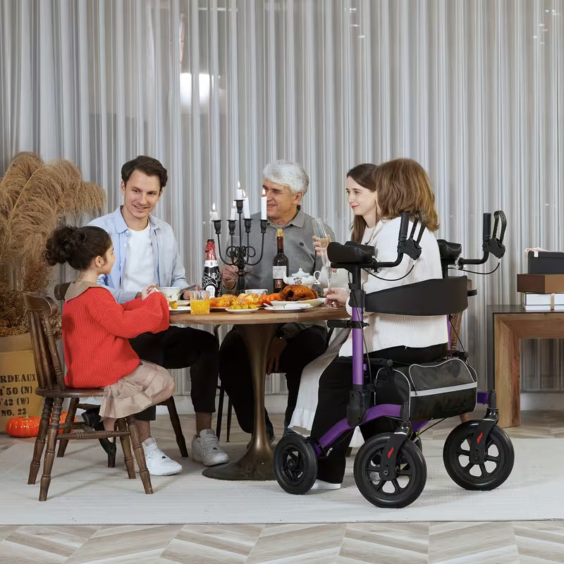 Upright Rollator Walkers for Seniors Stand Up Aluminium Tall Walker Light Weight for Rolling Mobility Walking Aids Light Purple