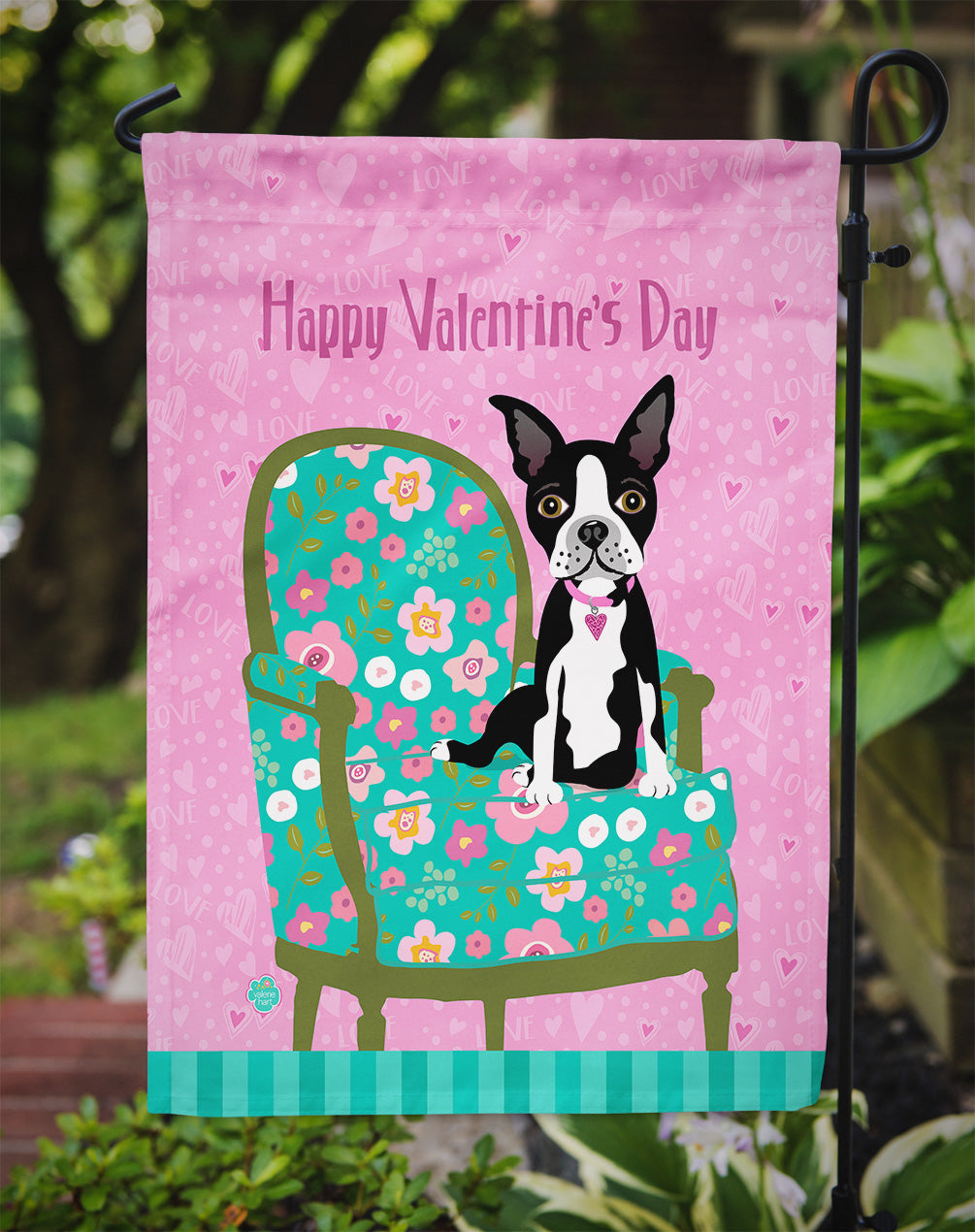 Happy Valentine's Day Boston Terrier Garden Flag Mailbox Decorative Yard Banner Outside Patio Artwork for Flower Beds, Garden Size, Multicolor