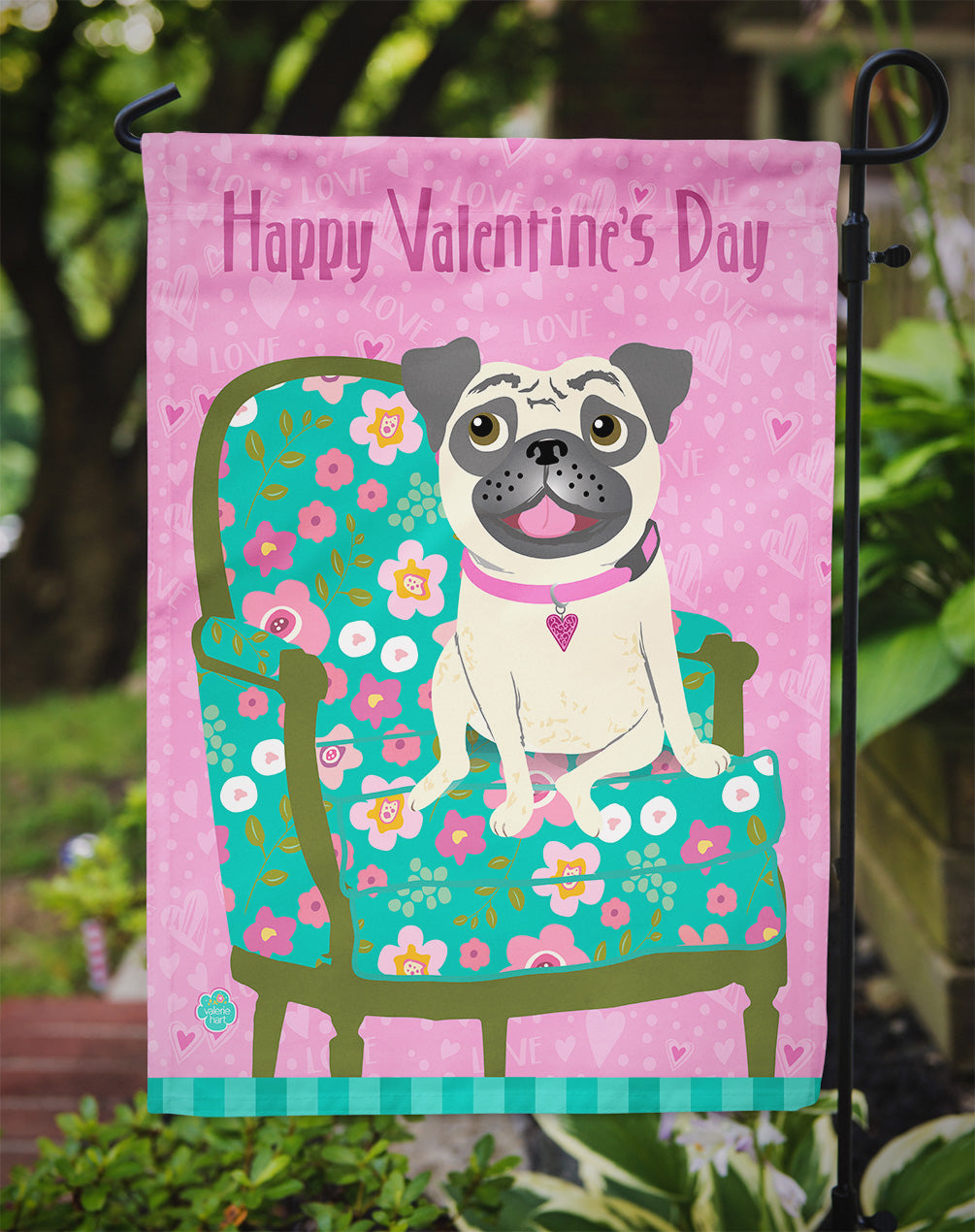 Happy Valentine's Day Pug Garden Flag Mailbox Decorative Yard Banner Outside Patio Artwork for Flower Beds, Garden Size, Multicolor