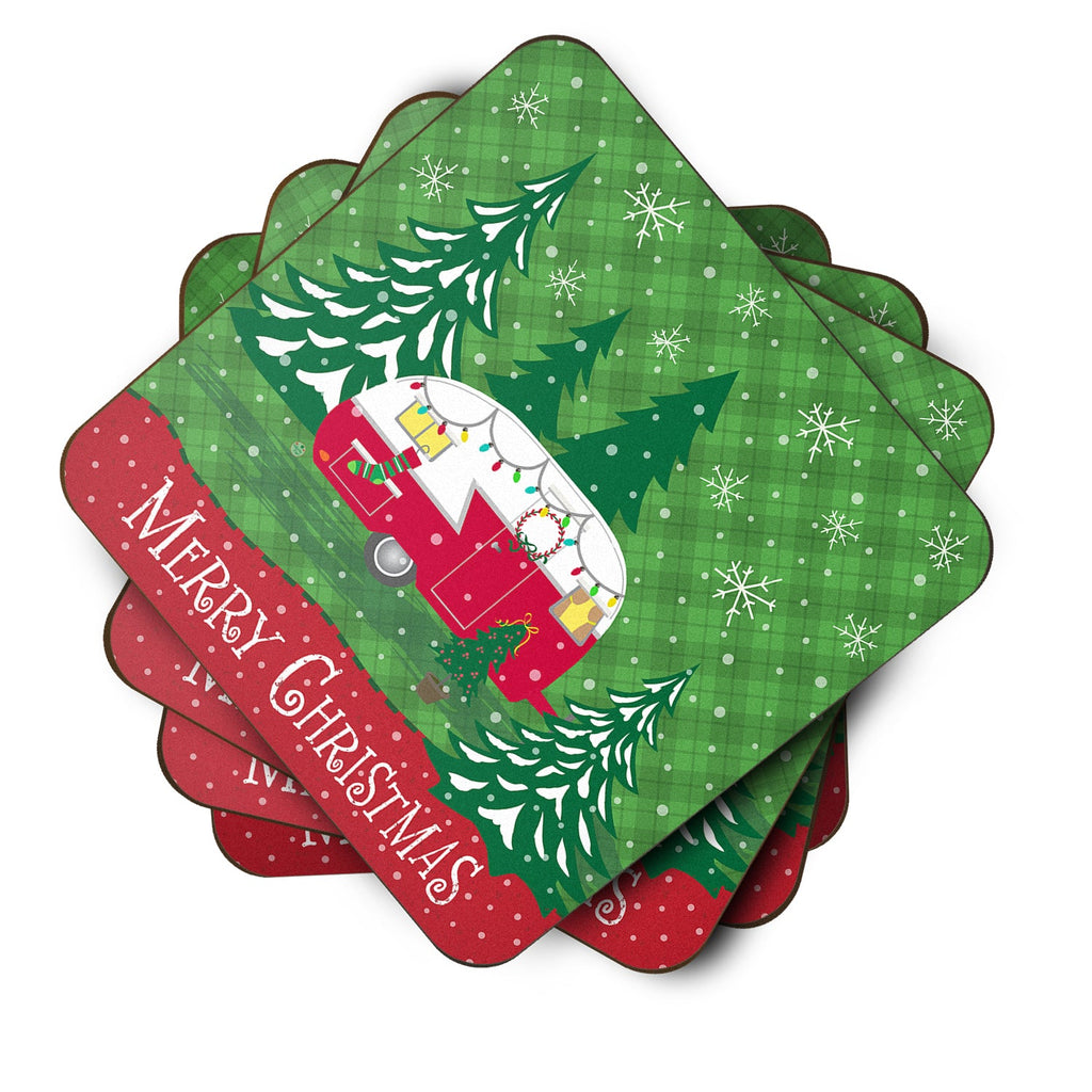 Christmas Vintage Glamping Trailer Foam Coasters Set of 4 Cup Coasters for Indoor Outdoor, Tabletop Protection, Anti Slip, Mouse pad Material