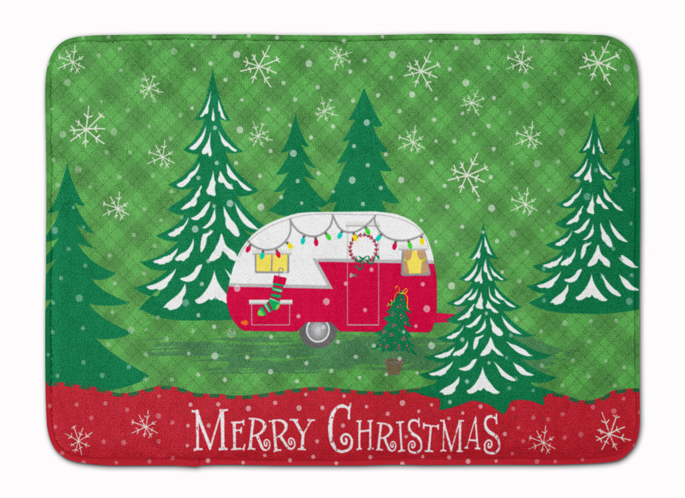 Christmas Vintage Glamping Trailer Memory Foam Kitchen Mat Machine Washable Anti-Fatigue Cushion Comfort Bath or Kitchen Rug