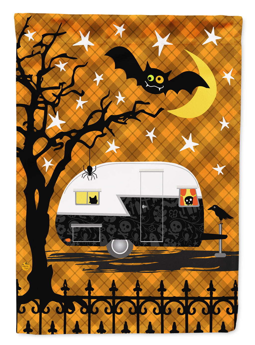 Halloween Vintage Camper House Flag 28x40 Porch Sleeve Pole Decorative Outside Yard Banner Artwork Wall Hanging, Polyester