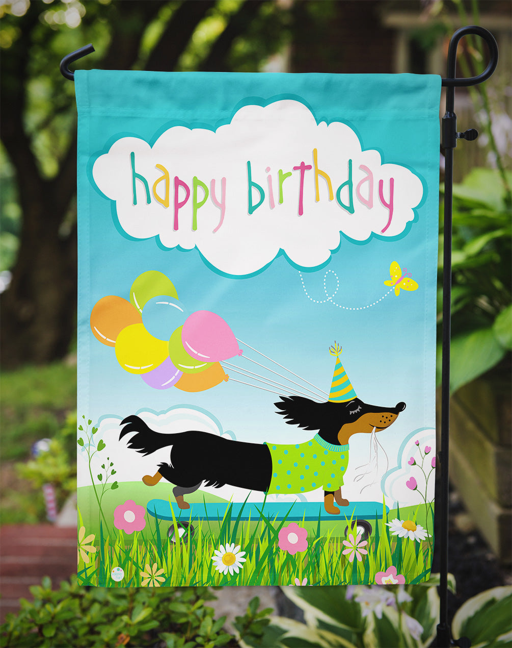 Happy Birthday Dachshund Garden Flag Mailbox Decorative Yard Banner Outside Patio Artwork for Flower Beds, Garden Size, Multicolor