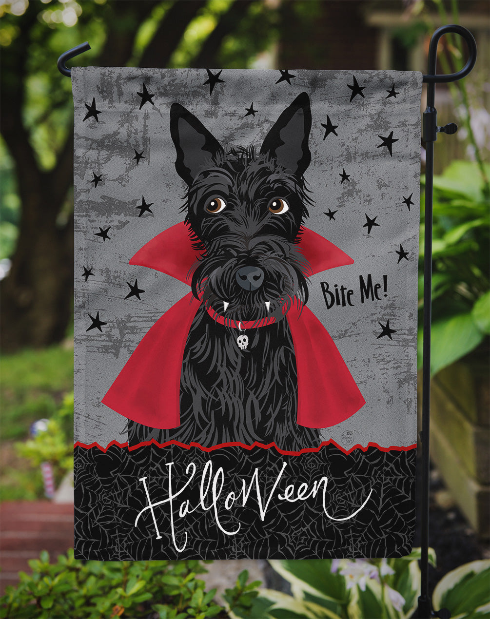 Halloween Vampire Scottie Garden Flag Mailbox Decorative Yard Banner Outside Patio Artwork for Flower Beds, Garden Size, Multicolor