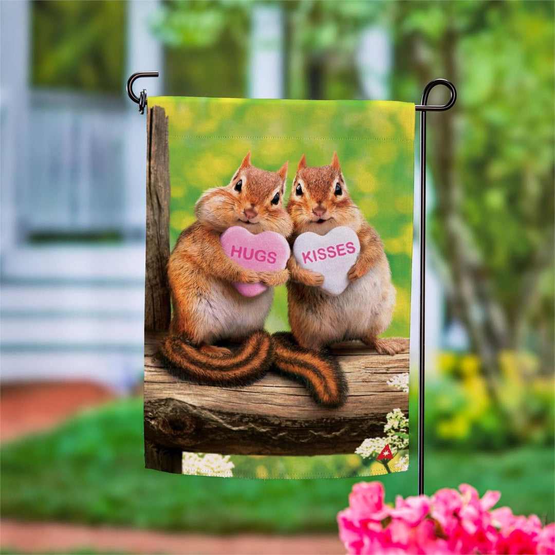Valentine Chipmunks 2 Sided Garden Flag