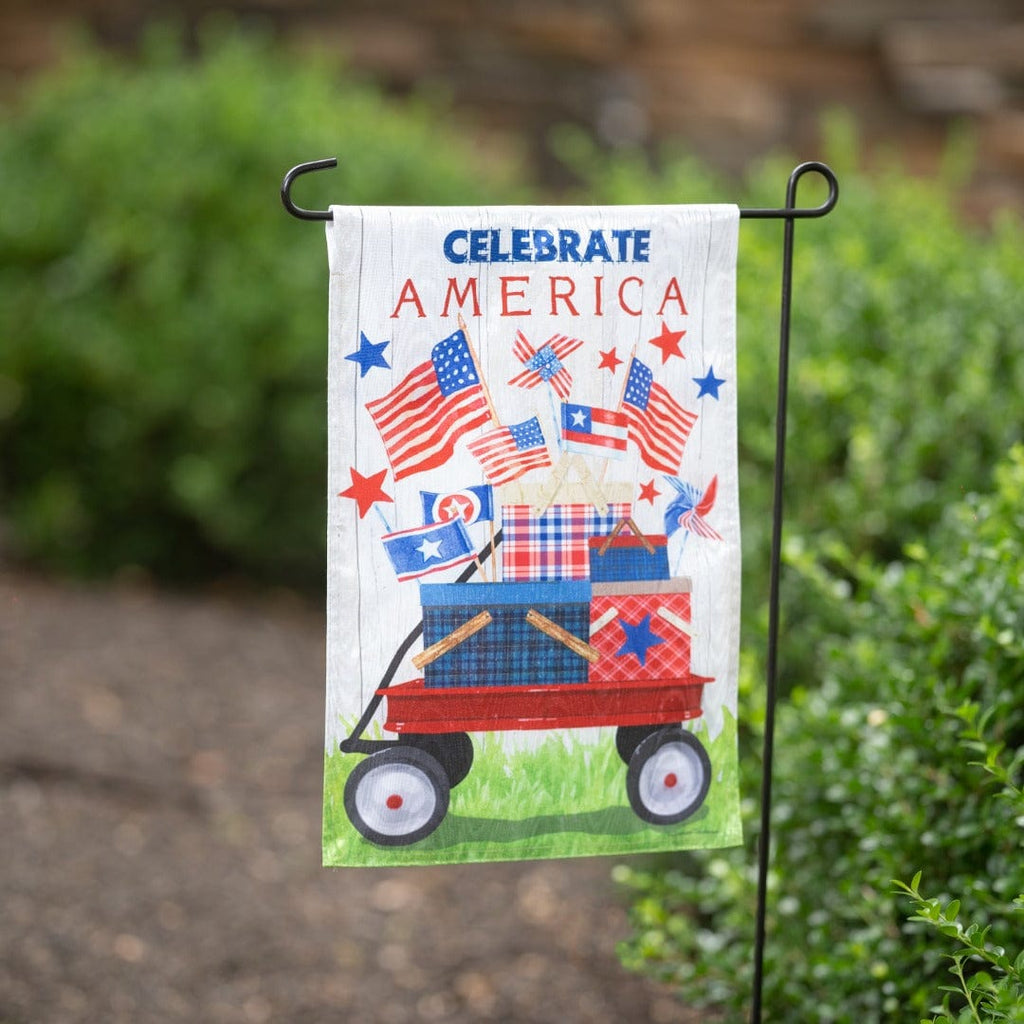 Vintage Patriotic Wagon Garden Flag 2 Sided