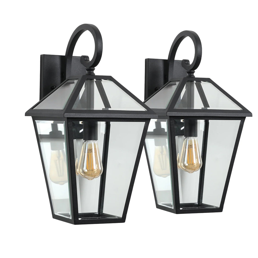 Outdoor Wall Lanterns (2-Pack) – Black Die-Cast Aluminum, Clear Glass & Vintage Farmhouse Design | Weatherproof Wall Sconces
