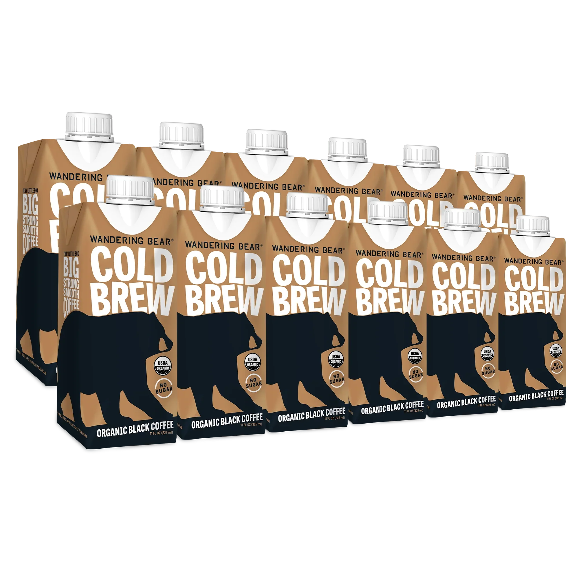 Wandering Bear Coffee - Organic Cold Brew Black, 11 fl oz (Pack of 12) - Dairy-Free Kosher Coffee