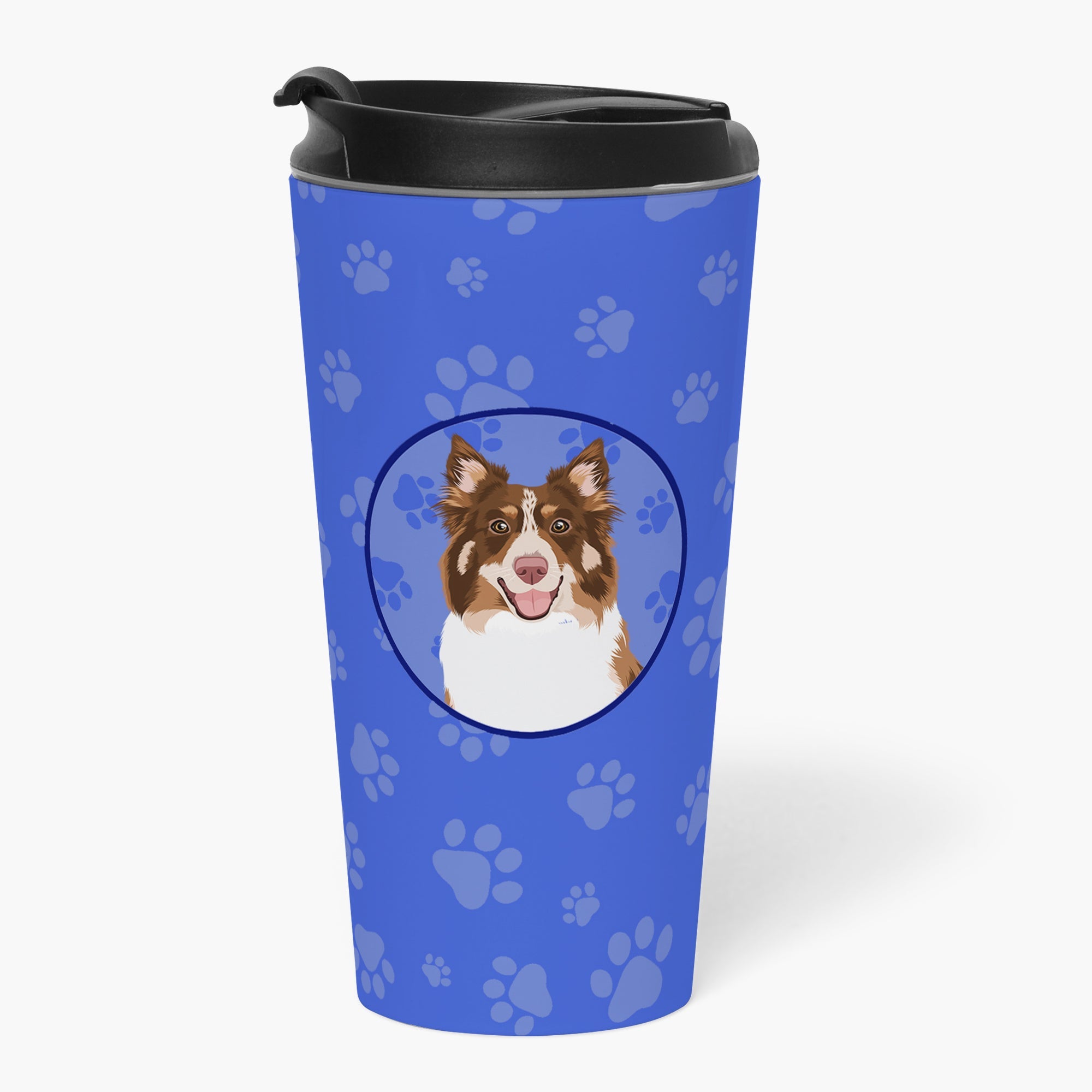 Australian Shepherd Red Tricolor #2 Stainless Steel 16 oz Tumbler Blue Insulated Tumbler with Lid, Cute Travel Cup for Coffee, Cocktails, Gift Men, Dad, Women, Mother