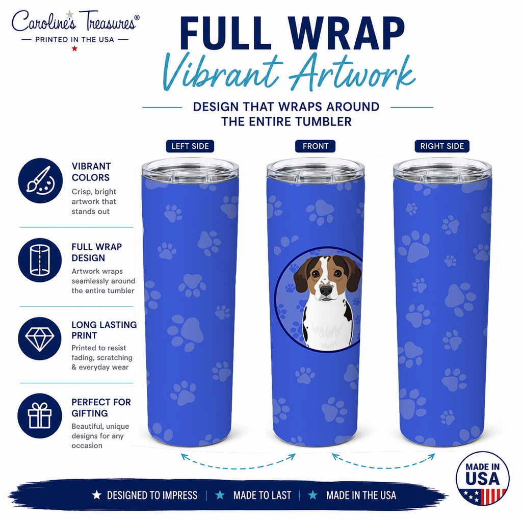 Beagle Tricolor Ticked  Stainless Steel Skinny Tumbler 20 oz Vacuum Double Walled Reusable Insulated Travel Cup