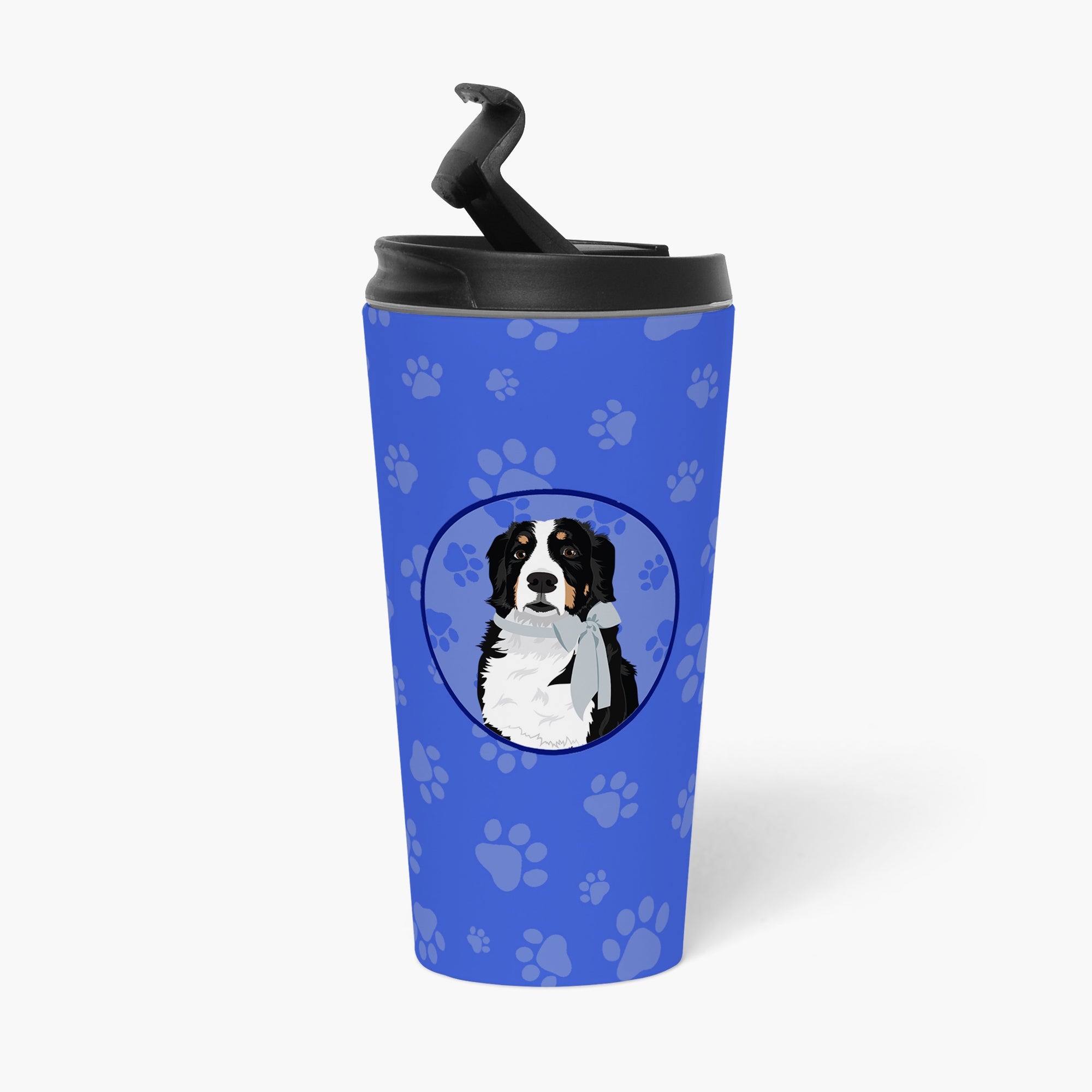 Bernese Mountain Dog #3 Stainless Steel 16 oz Tumbler Blue Insulated Tumbler with Lid, Cute Travel Cup for Coffee, Cocktails, Gift Men, Dad, Women, Mother