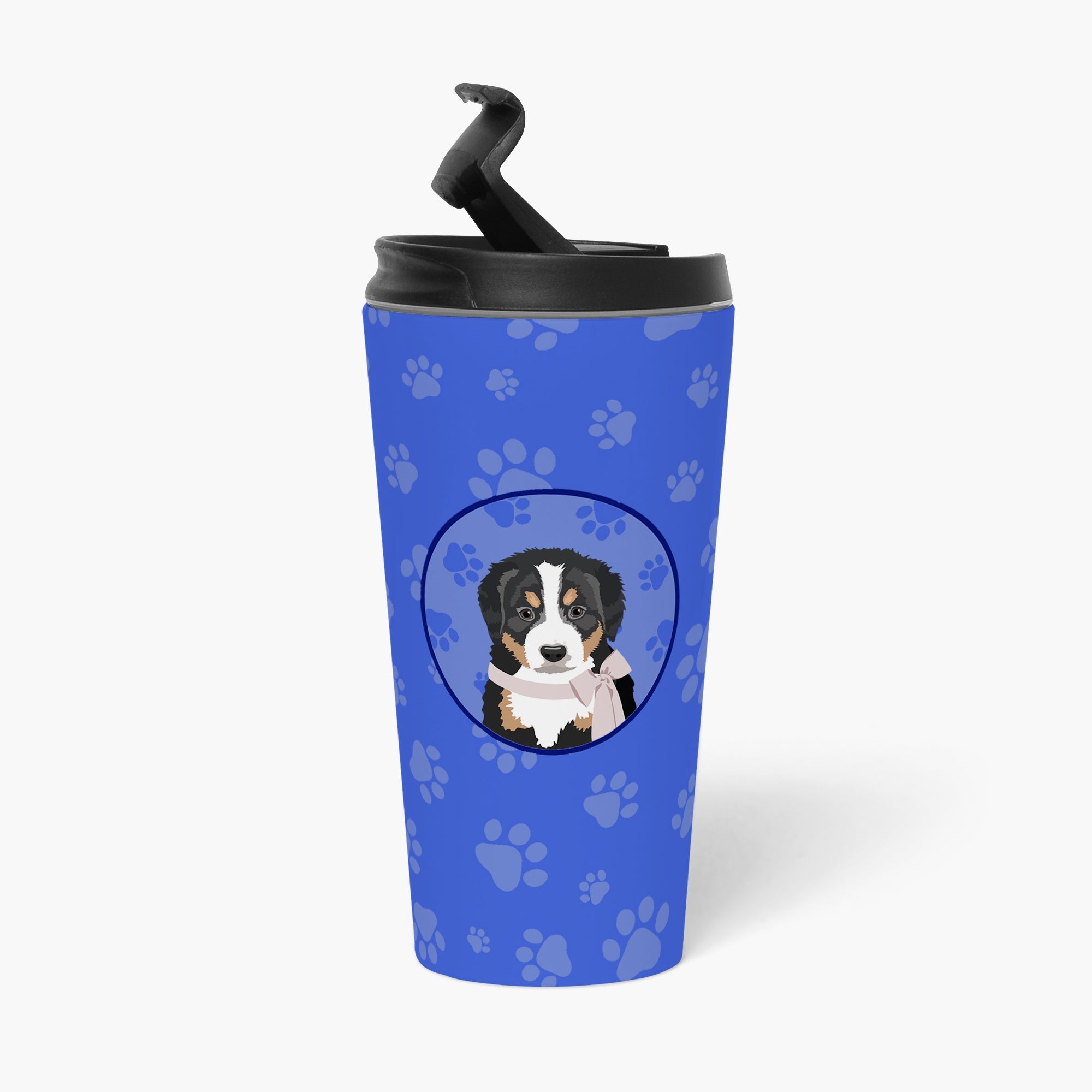 Bernese Mountain Dog Puppy #1 Stainless Steel 16 oz Tumbler Blue Insulated Tumbler with Lid, Cute Travel Cup for Coffee, Cocktails, Gift Men, Dad, Women, Mother