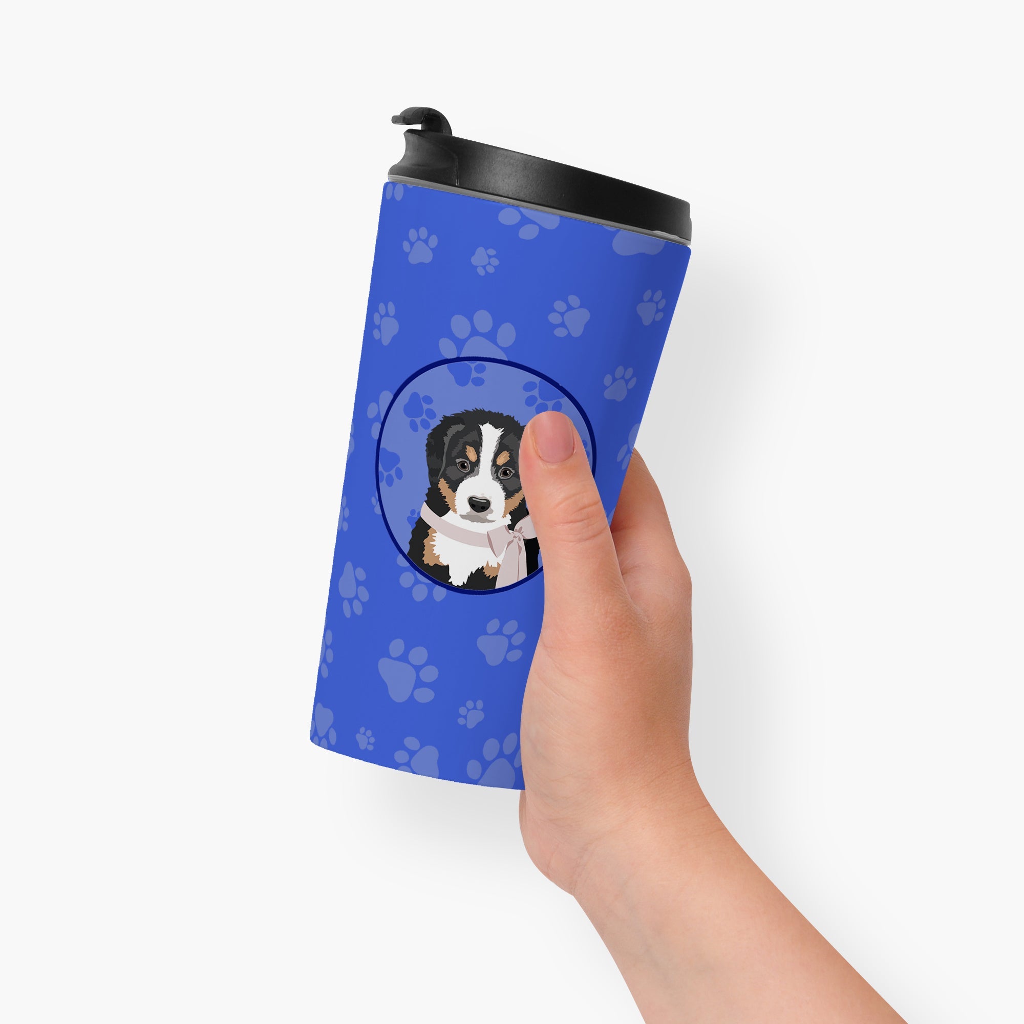 Bernese Mountain Dog Puppy #1 Stainless Steel 16 oz Tumbler Blue Insulated Tumbler with Lid, Cute Travel Cup for Coffee, Cocktails, Gift Men, Dad, Women, Mother