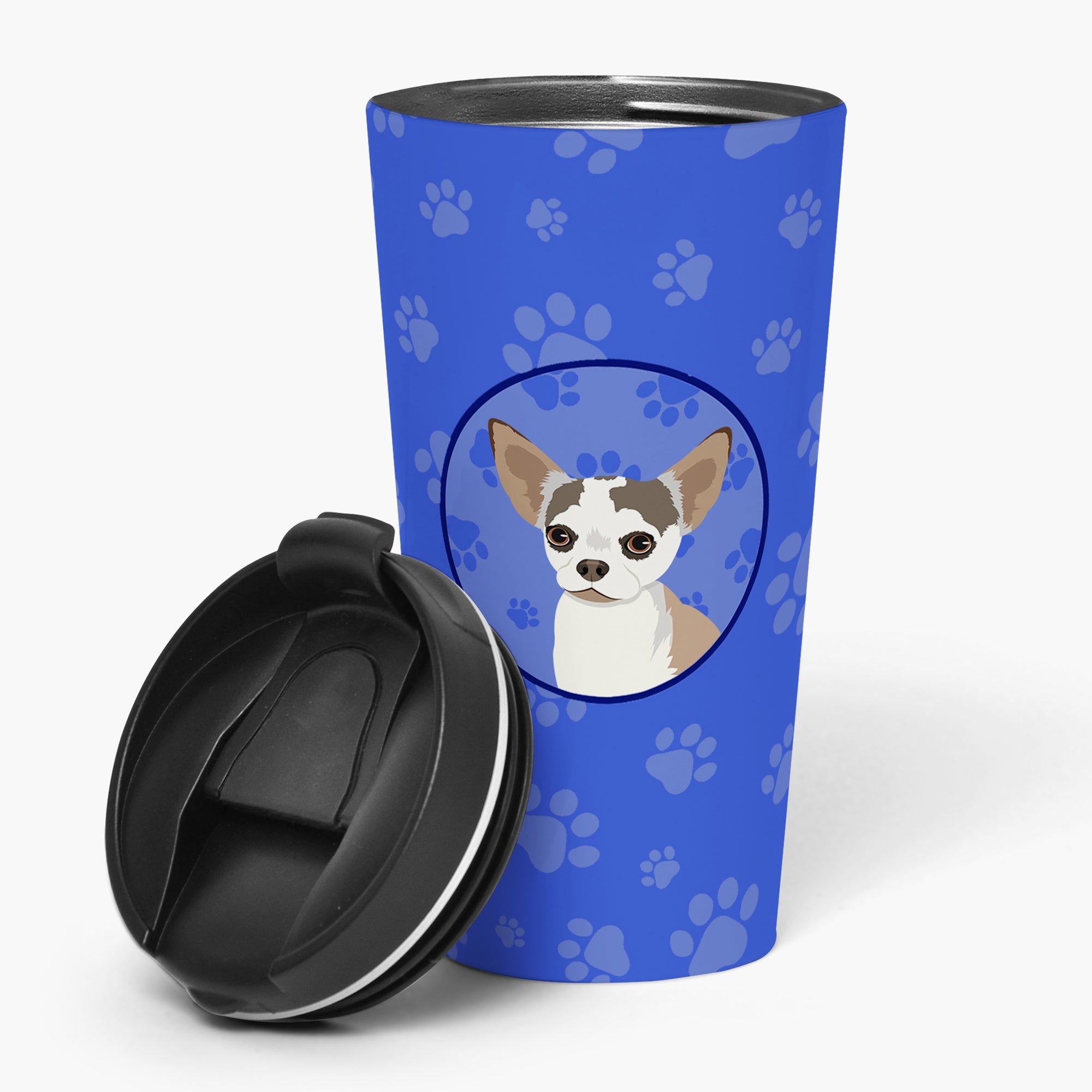 Chihuahua Merle Stainless Steel 16 oz Tumbler Blue Insulated Tumbler with Lid, Cute Travel Cup for Coffee, Cocktails, Gift Men, Dad, Women, Mother