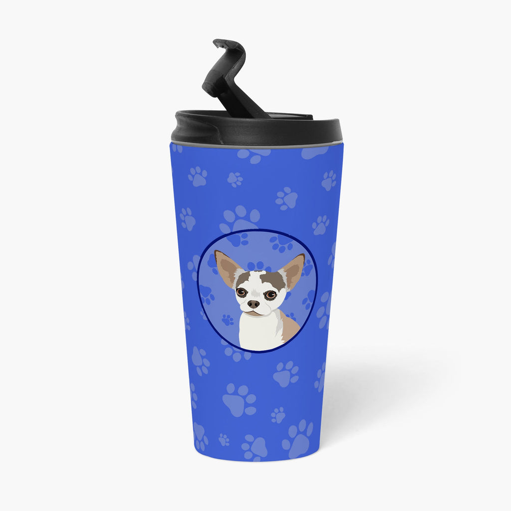 Chihuahua Merle Stainless Steel 16 oz Tumbler Blue Insulated Tumbler with Lid, Cute Travel Cup for Coffee, Cocktails, Gift Men, Dad, Women, Mother