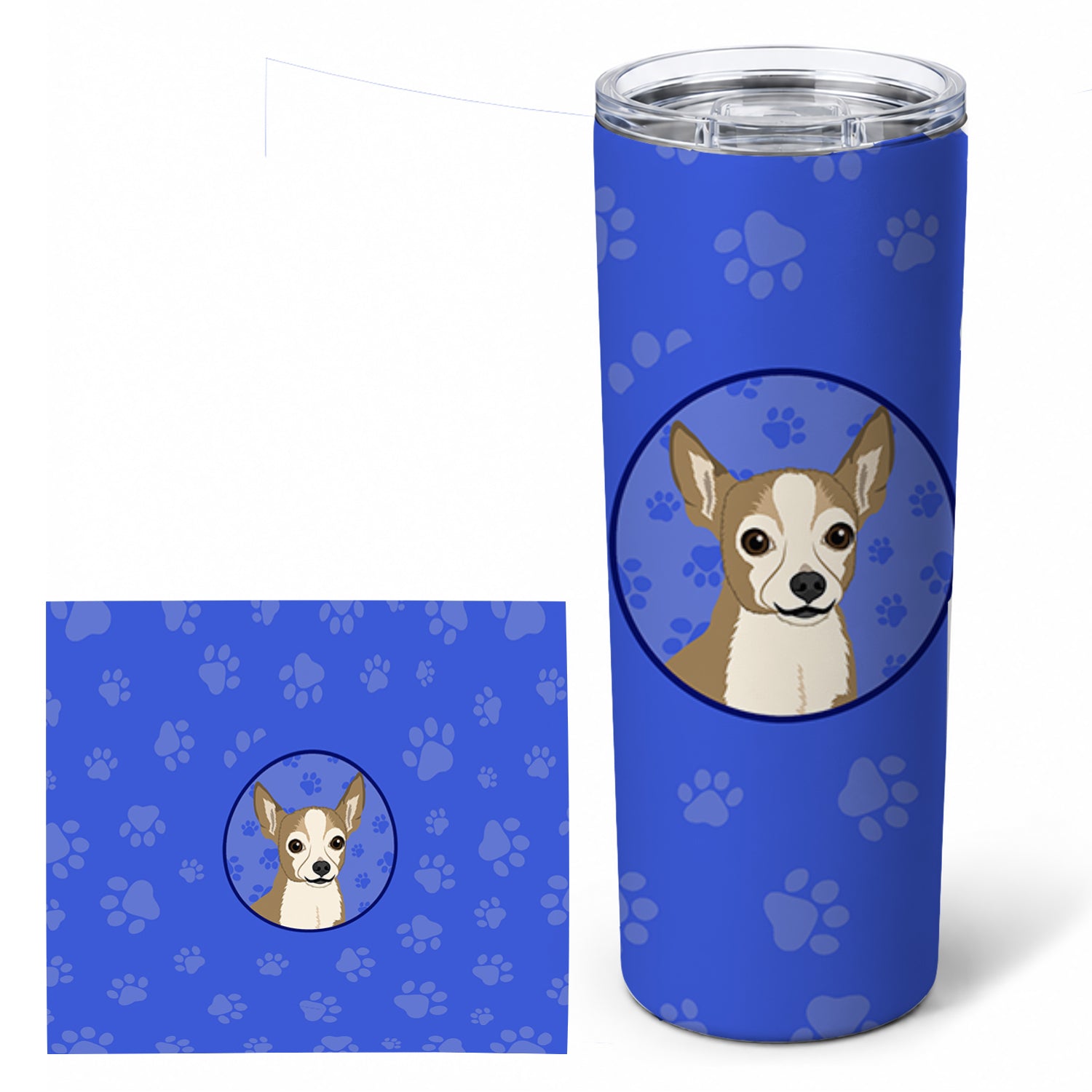 Chihuahua Silver and Tan  Stainless Steel Skinny Tumbler 20 oz Vacuum Double Walled Reusable Insulated Travel Cup