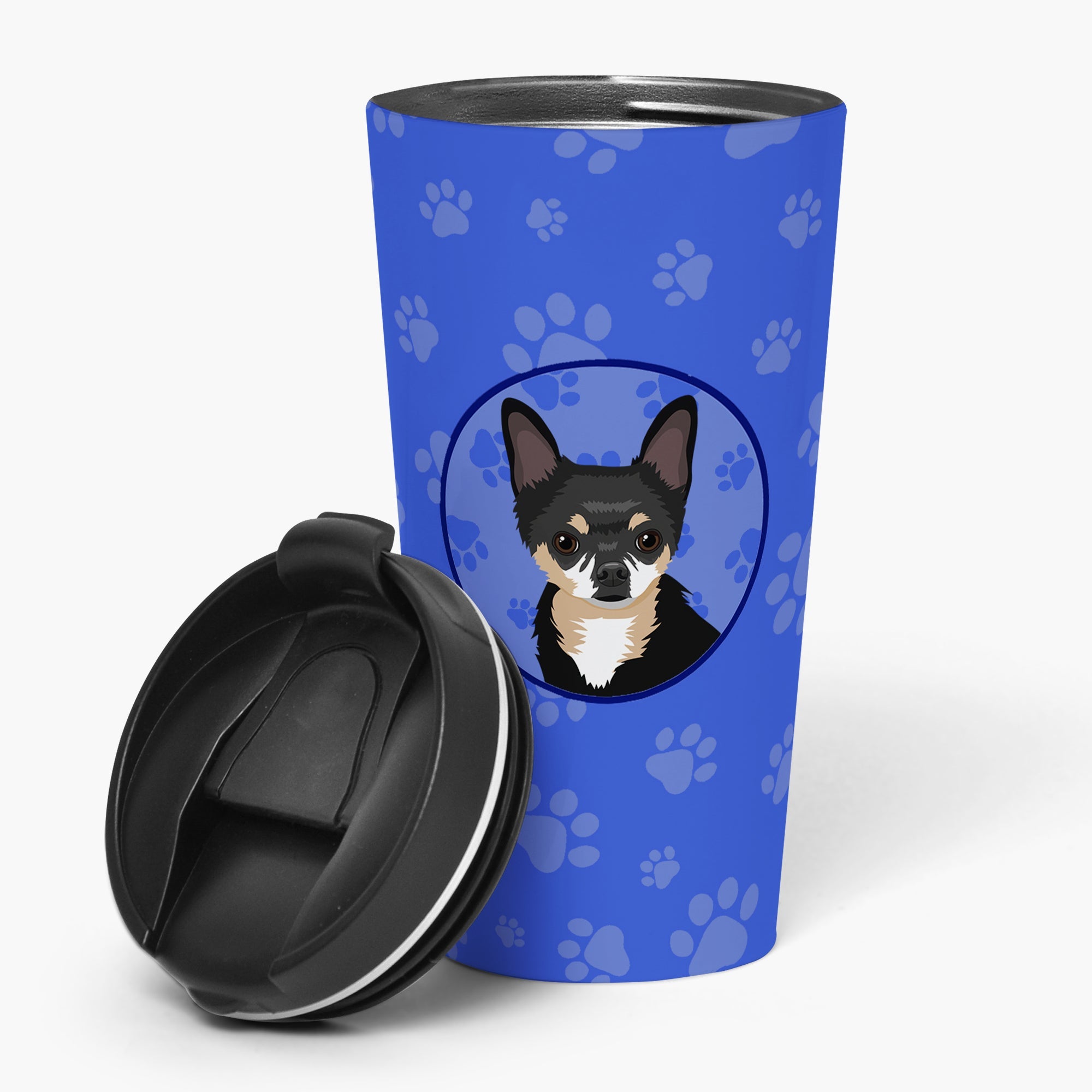 Chihuahua Tricolor #2 Stainless Steel 16 oz Tumbler Blue Insulated Tumbler with Lid, Cute Travel Cup for Coffee, Cocktails, Gift Men, Dad, Women, Mother